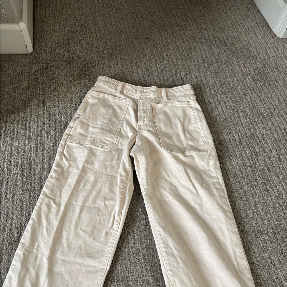 Old Navy Cream Wide-Leg Jeans High-Waisted OG Loose - Picture 4 of 9